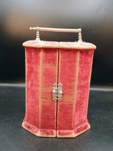 Caja de exhibición de perfume de terciopelo rojo victoriano Atq ataúd espejos mango decágono - Imagen 1 de 22