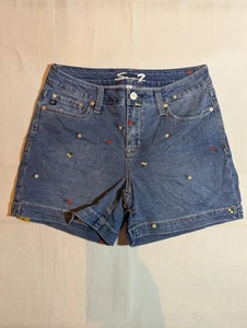 Pantalones Cortos Para Mujer Seven7 8 Fin de Semana Tiro Medio Floral Bordado Bolsillos Denim Azul - Imagen 1 de 10