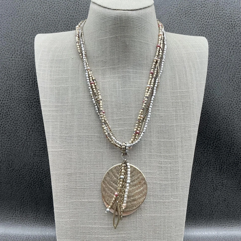 Collar Chico's Multistrand Cuentas Oro Plata Rosa Concha Colgante Ajustable Foto 1 de 4