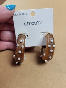 Chico’s No Droop™ verzierte Resin Creolen Holzoptik Perlen NEU - Bild 1 von 5
