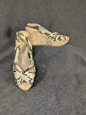 Fioni Faux Snake Print Sandals Slip on Sling Backs Wedges Heels Size 5 1/2. - Image 1 of 4