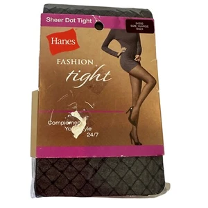 Hanes Sheer Black Dot Tight Size X-Large Nylon Spandex Women Fashion Hosiery - Picture 1 of 8