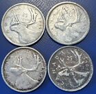 (4) Total Silver Canada Quarters 25c 1942, 1956. 1959 & 1964