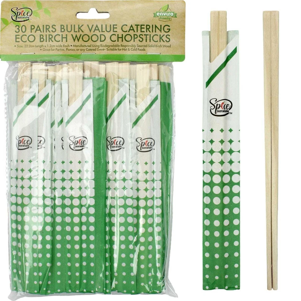 Eco Friendly Biodegradable Wooden Chopsticks 30 Food Catering Chinese New Year - image 1 of 1
