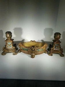 Bronze Clad Candle Holders And Center Bowl Pompeian Bronze Co. N.Y. art nouveau. - Picture 1 of 12
