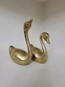 Vintage Pair of Mid Century MCM Solid BRASS SWANS Figurines Statues. - Picture 1 of 8