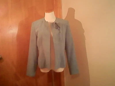 Dressbarn Mujer Blazer Verde Azulado, L, Imitación Gamuza/Poliéster, Totalmente Forrado, Frente Abierto Foto 1 de 4