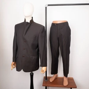 Traje Clásico BALMAIN Hombre Marrón Tres Botones 100% Lana Rayas Talla 48 - Imagen 1 de 23