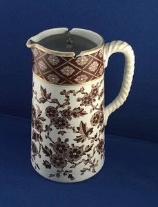 Ridgways Hawthornden Pitcher Stein Brown & White Flowers Pewter TOFT’S Lid 1880s - Picture 1 of 11