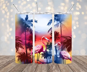 Beach Flamingos 20 Unzen Thermo dünner Becher mit Schiebeverschluss Deckel und Strohhalm - Bild 1 von 1