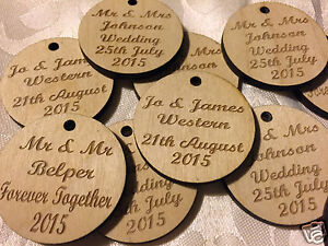Personalised Engraved Wooden Tags 4cm Table Decorations Wedding Favours or Party