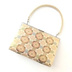 Japanese Vintage Evening Bag For Kimono Saganishiki Yellow Floral pattern 8 x 5" - Picture 1 of 21