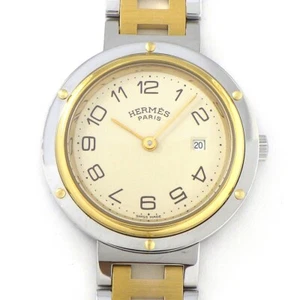 HERMES Uhr Clipper Datum elfenbein Zifferblatt ältere Schließe vergoldeter Stahl Quarz - Bild 1 von 11