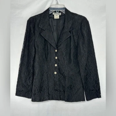 Blazer Chaqueta Vintage Francine Brower Negro Encaje Botones Perlados Oscuro Romántico Talla M Foto 1 de 4