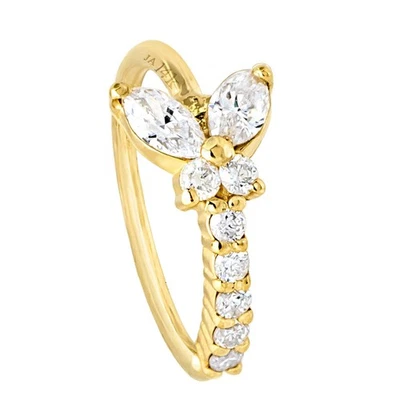 Joyería Avalancha Oro 14K Mariposa Diamante Nariz Aro Anillo, 20G 8mm Twist-open Foto 1 de 4
