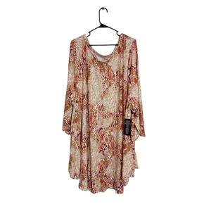 Roaman's Boatneck Ultra Drape Swing Tunic Top White Animal Ikat 5X 38/40 34"L - Picture 1 of 3