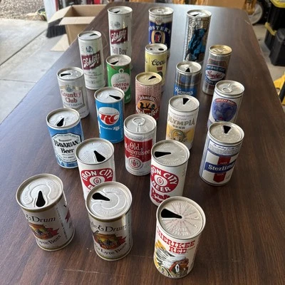 Coleção vintage de latas vazias de cerveja e refrigerante. 21 latas.  Iron City, vermelho Cherokee... - Imagem 1 de 4