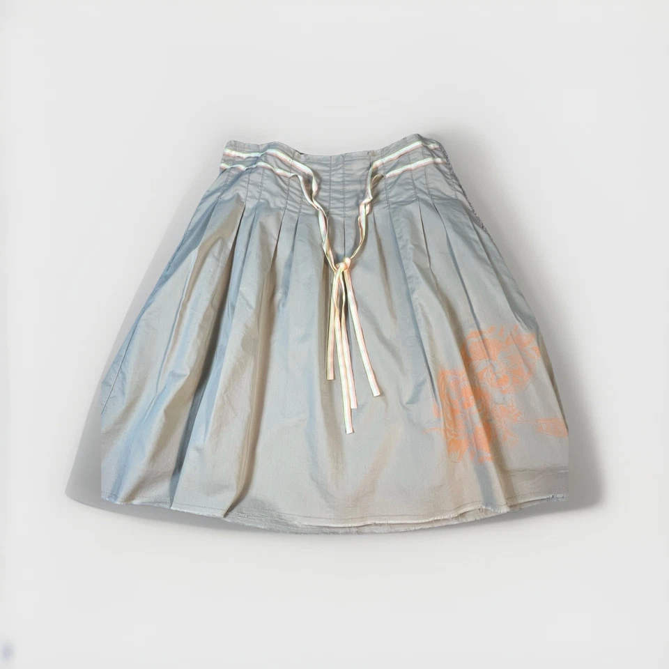 Falda De Colección Antigua Azul Marino Talla 6 Años 90 Cintura Floral Línea A Acampanada Algodón Y2K Beige Foto 1 de 3