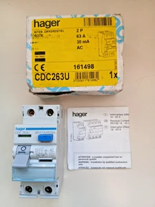 Hager CDA263U A-Type RCD 63 Amp 30mA RCCB Trip Double Pole Boxed - Picture 1 of 9