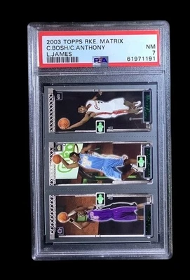 2003 topps matrix #0 lebron james, carmelo anthony, c. bosh rc; HOF rookie PSA 7 - Image 1 of 2