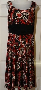 Perceptions 8P Black Red Beige Paisley Floral Black Waistband Sleeveless Dress - Picture 1 of 11