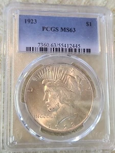 1923-P Peace Silber Dollar PCGS MS-63, 0405, kostenloser Versand - Bild 1 von 2