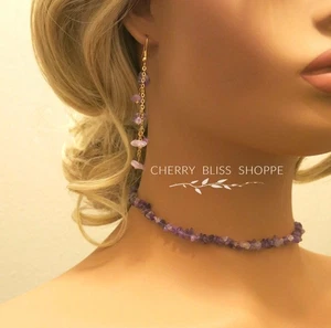 Genuine Amethyst Necklace and Bracelet 2 PC Jewelry Set - Picture 1 of 8