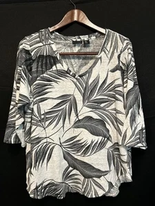 Tahari Damen Leinen Blätterdruck Top Größe 1X 3/4 Ärmel Tropisch Strand Urlaub - Bild 1 von 12