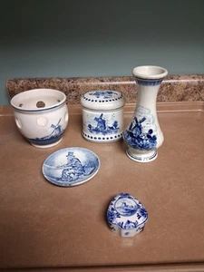 Vaso 5 pz ceramica blu Delft 2 con coperchi tutti marcati tutti perfetti - Foto 1 di 20