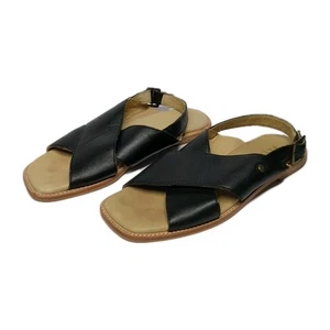 Patina Portland Leather Black Crossover Handmade in Mexico Flat Sandals Size 7.5 - Picture 1 of 9