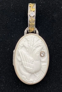 Medaglione uccellino agata bianca in argento sterling 925 e bronzo Eco del sognatore GRANDE - Foto 1 di 9