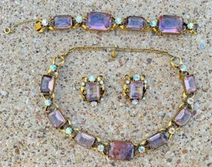 Raro set taglio cristallo multisfaccettato strass parure FIRENZE ametista FIRENZE viola - Foto 1 di 24