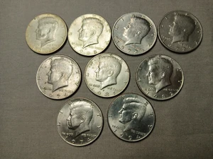 9 Kennedy Half Dollars, 1-1965, 1-1968, 2-1972, 2-1974, 1-1981, 1-1982, 1-1994 - Bild 1 von 2