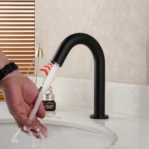 7.6" Induction Black Arc Touchless Bathroom Basin Sink Sensor Faucet Mixer Taps - Picture 1 of 6