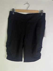 Gaiam Black OM Fit Yoga Shorts Active Wear Stretch With Ruched Leg Womens Size M - Picture 1 of 8