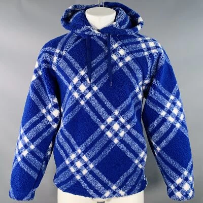 BURBERRY Talla XS Azul Blanco Cuadros Mezcla Acrílico Polar Sudadera con Capucha Pullover Chaqueta Foto 1 de 4
