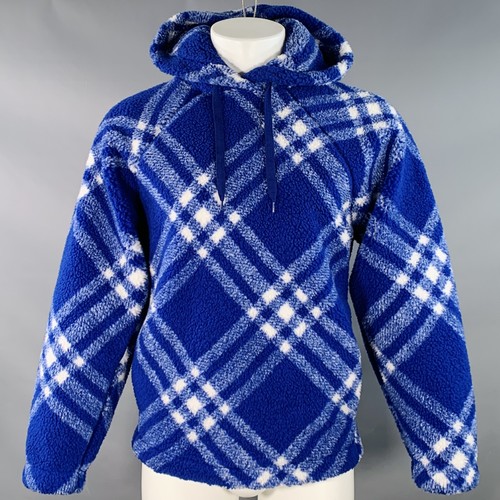 Felpa con cappuccio pullover BURBERRY taglia XS blu bianco a quadri misto acrilico pile giacca