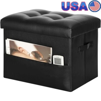 Foldable Storage Ottoman Foot Rest Stool Faux Leather Thick Foam Seat 350 lbs US - Image 1 of 4