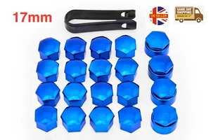 17mm Blue Locking ALLOY WHEEL NUT BOLT COVERS CAPS UNIVERSAL SET FOR ANY CAR - Picture 1 of 5