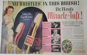 1939 Dr. West's Miracle Büschel Zahnbürste Zahnbürste Vintage Farbe 2 Seiten Anzeige - Bild 1 von 1
