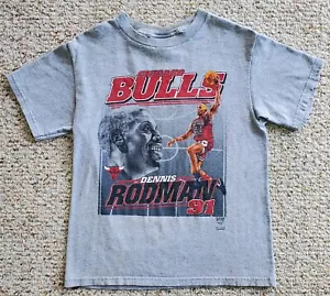 Vintage 90s NBA Chicago Bulls Dennis Rodman #91 Gray T-Shirt Youth Boys Large - Picture 1 of 5