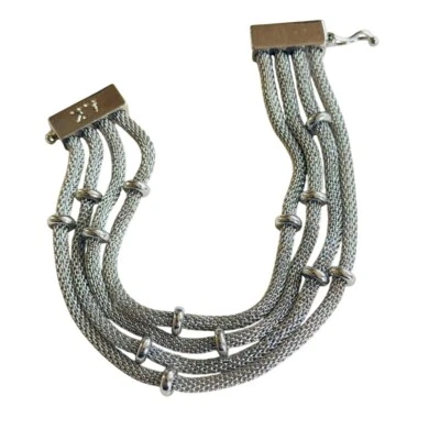 Сетчатый браслет Anne Klein AK с подписью посеребренный металл тройная нить MOD 90-е - Изображение 1 из 4
