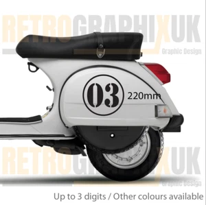Race Numbers Vespa Side Panel Stickers x2 Personalised 220mm - Picture 1 of 4