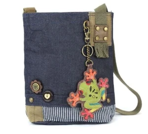 Chala Purse Handbag Denim Canvas Crossbody With Key Chain Tote Green Frog - Picture 1 of 5