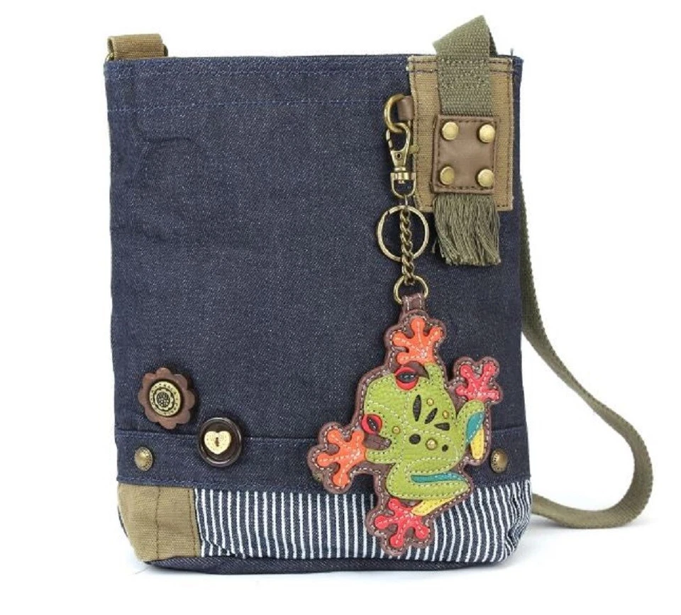 Chala Patch Crossbody Messenger Bag Denim Navy Blue Frog Coin Purse Gift