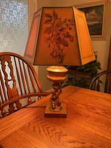 VTG Gilt Heavy Metal Electric Lamp w/Roman Woman Carrying Jug w/Paper Shade - Picture 1 of 10