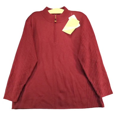 Dialogue Women's 1/4 Zip Pullover Sweater Red Plus 2X Ribbed Mock Neck W/Tags - Image 1 of 4
