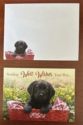 Sending Well Wishes Greeting Card with Matching Envelope - Black Puppy - Image 1 of 3