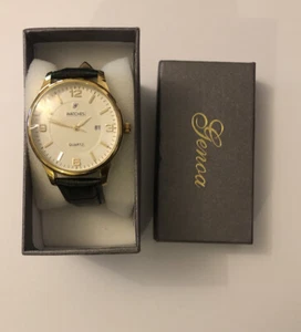 STRADA GENOA GOLD TONE LEATHER LOOK STRAP WATER RESISTANT FORMAL WATCH - Picture 1 of 4