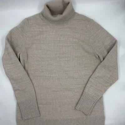 J Crew Women's Turtleneck Sweater Size M Beige Wool Blend Long Sleeve Pullover - Imagem 1 de 4